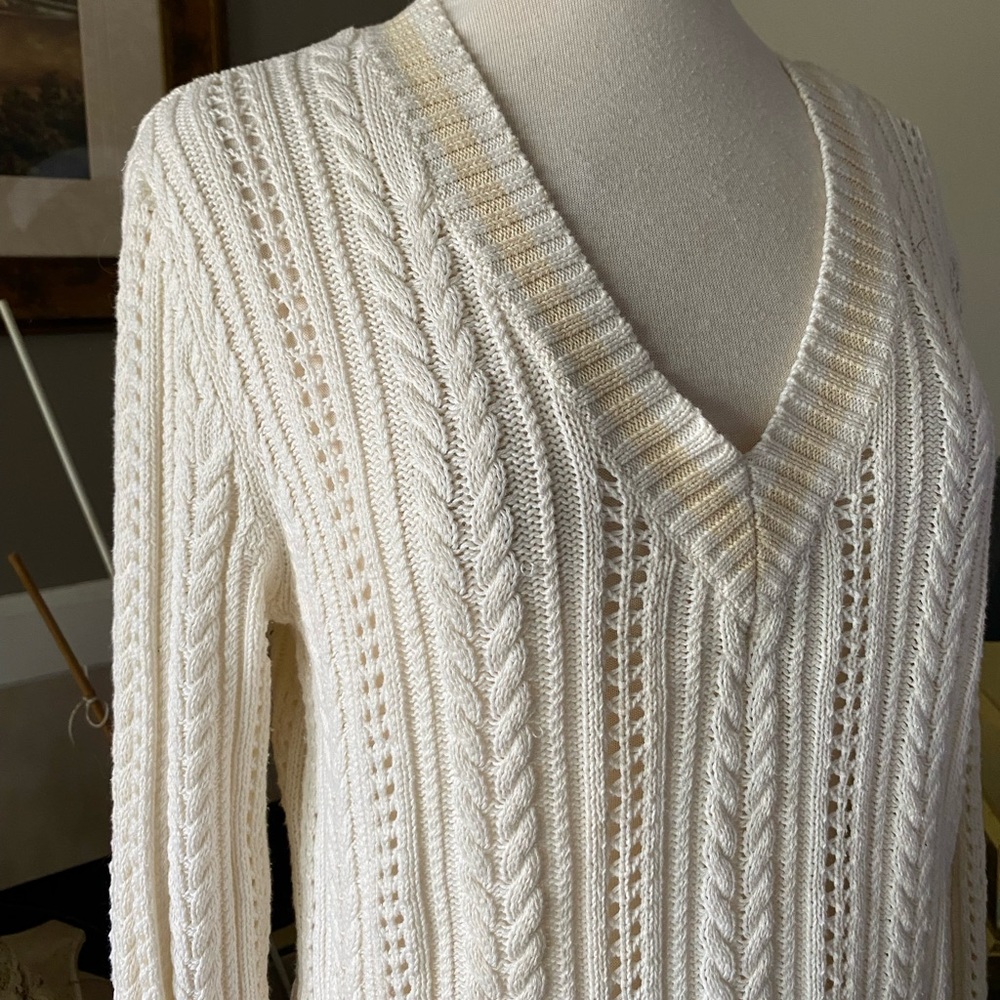 Lauren Ralph Lauren v-neck cable knit L/S cream, peach large, 100% cotton - Picture 4 of 9